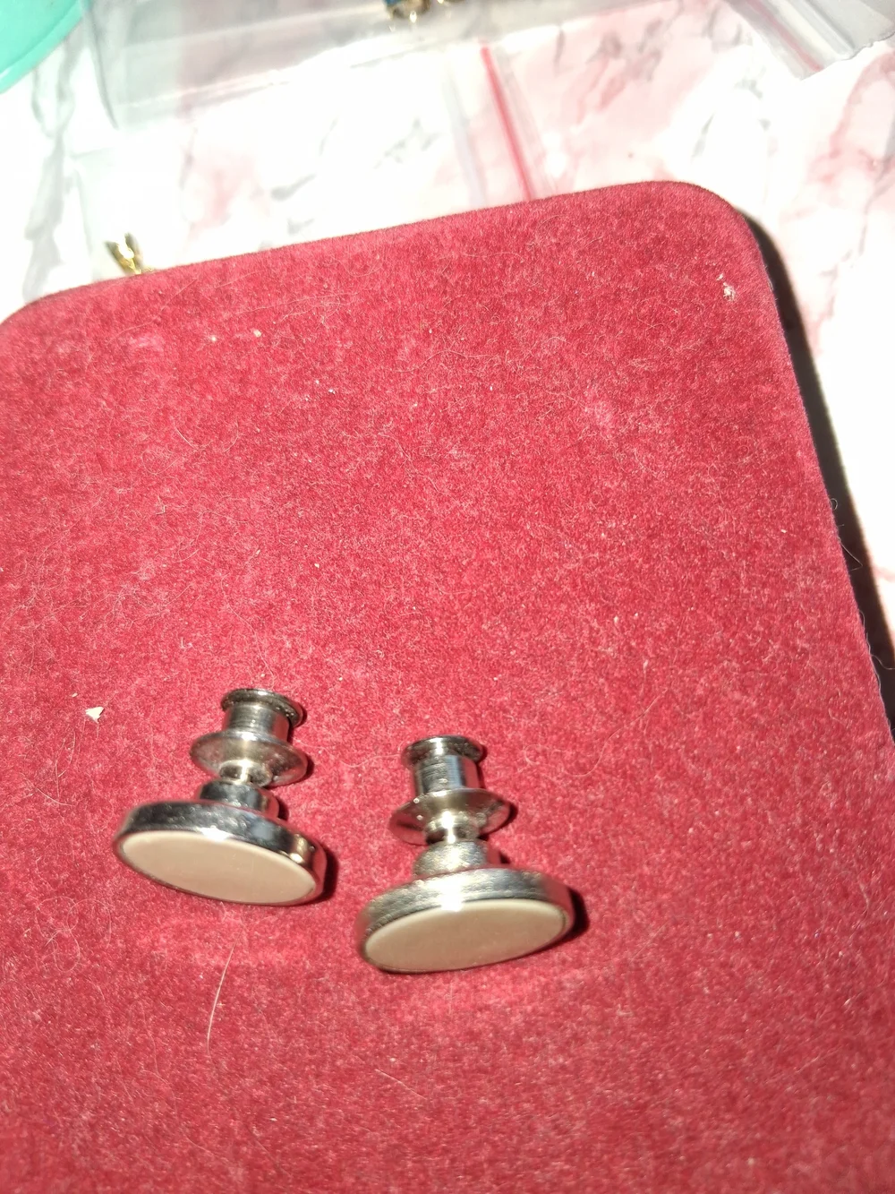Vintage Silver Tone Men's Magnetic Cufflink-Style Lapel Studs -